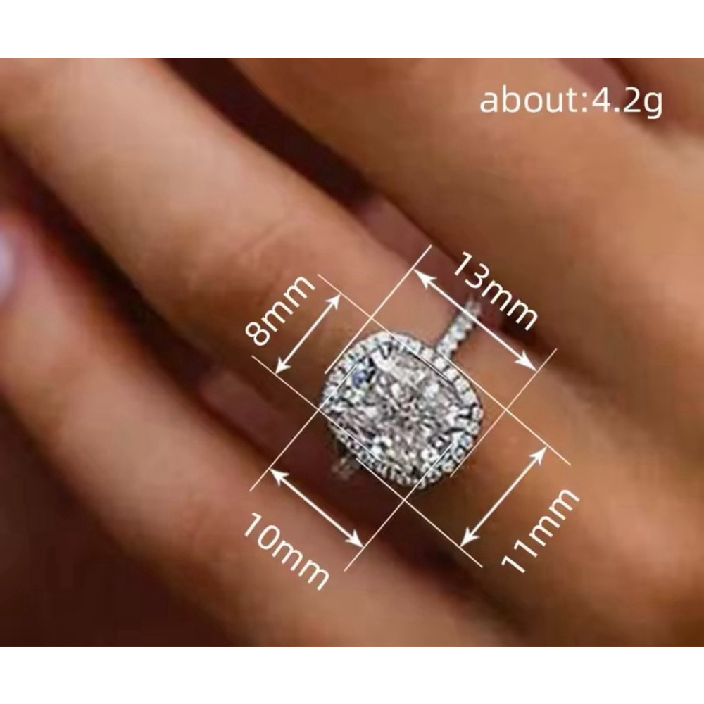 6ct Cushion Cut Halo Engagement Ring | 925 Sterling Silver Platinum - Picture 7 of 16